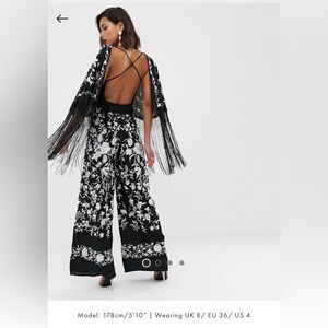 ASOS Black & White Floral Wide-Leg Jumpsuit with Open Back